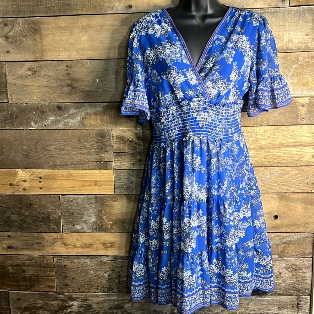 New Max Studio Floral smocked flutter sleeve dress